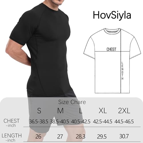 HovSiyla Men's Compression Shirts Short Sleeve Baselayer 5 Pack Black Medium Workout