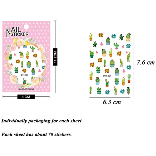 Nail Stickers for Women and Little Girls - 12 Sheets 3D Self-Adhesive