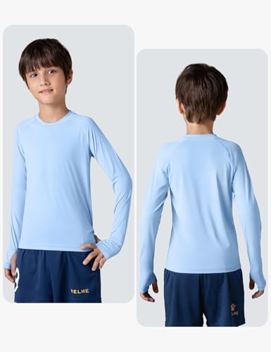 Boys UPF 50+ Long Sleeve Swim Shirt with Thumb Holes - Light Blue, X-Large