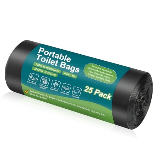 25 Count Biodegradable Portable Toilet Bags - 8 Gallon Camping Waste Bags