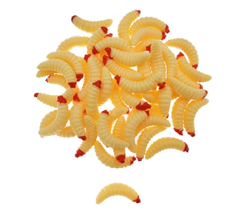 50pcs Soft Silicone Maggot Fishing Lures - 1-Inch Artificial Bait - Beige