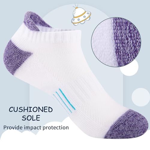 Athletic Ankle Socks for Girls - 8 Pairs, Cushioned Sole, 7-10 Years / White