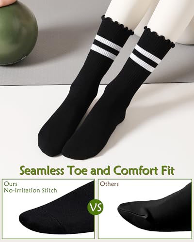 Non-Slip Pilates Socks for Women - Ruffle Crew, 4 Pairs Multicolor