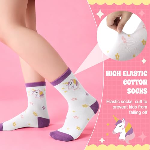 Girls Crew Athletic Socks - 6 Pairs - Green, Pink, White (10-14 Years)