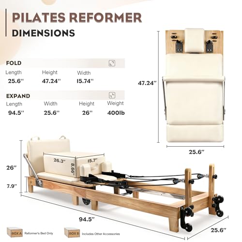 Pilates Reformer Machine 94.5" with 5 Springs & Accessories - White