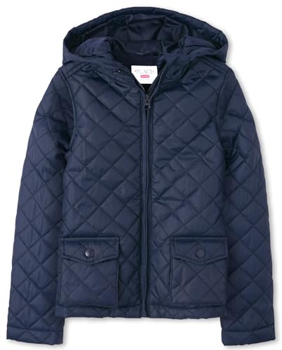 Children's Place Girls' Zip Up Quilted Hooded Jacket Large Tidal