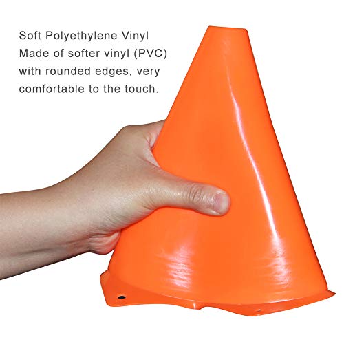 12 Pack Orange 9 Inch Plastic Traffic Cones for Sports & Training Set of 10/12/24