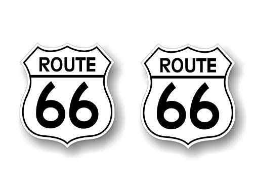 Vintage Route 66 Decals - 2 Pack Black & White Stickers, 4"x4.5"