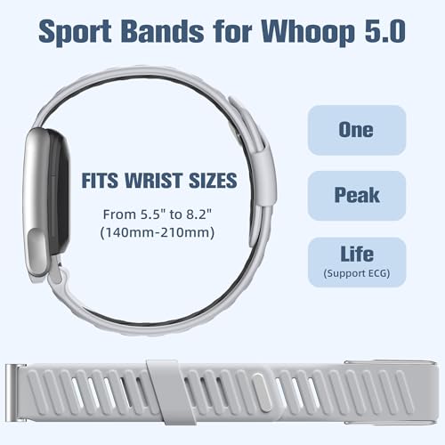 Getino Silicone Sport Strap for Whoop 5.0 Fitness Tracker Grey/Black Adjustable Waterproof Replacement Band
