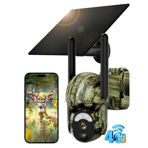 Xega 4G LTE Cellular Trail Camera Built-in SIM Card, 2K No Wi-Fi Hunting Camera Solar for Wildlife, HD Live Streaming, PIR Detection, Instant Alarm, Color Night Vision, 2-Way Audio, IP66