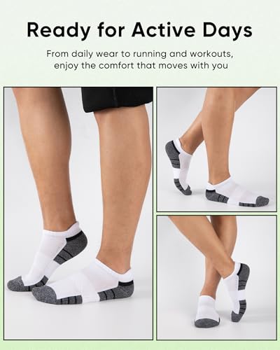 Cushioned Ankle Socks for Men - Breathable Moisture Wicking - 7 Pairs White
