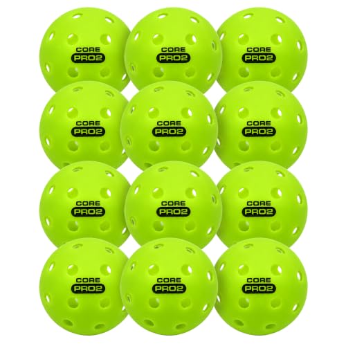 CORE PRO2 Outdoor Pickleball Balls 12 Pack - Textured Lime Green, 40-Hole Design, Crack-Resistant for Hard Courts