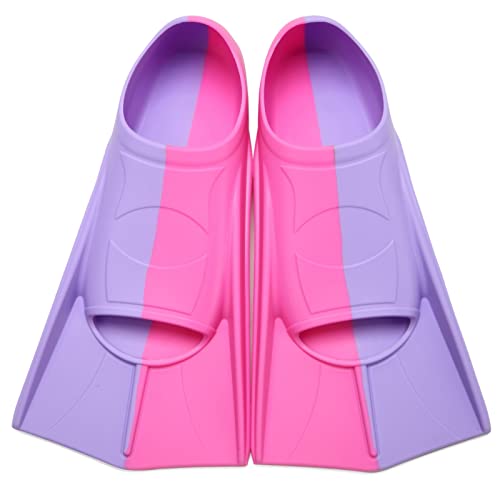 Foyinbet Kids Swim Fins - Short Blade Training Flippers, XS Rose Red / Light Purple
