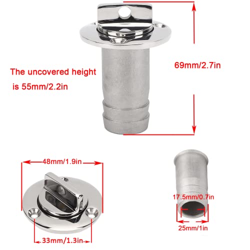 ISURE MARINE 1 Inch Stainless Steel Boat Fuel Deck Fill with Keyless Cap