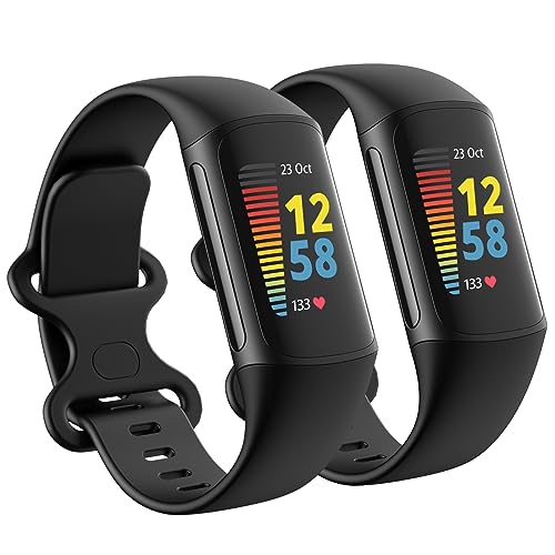 Waterproof Sport Replacement Wristbands for Fitbit Charge 5/6 - Large Black