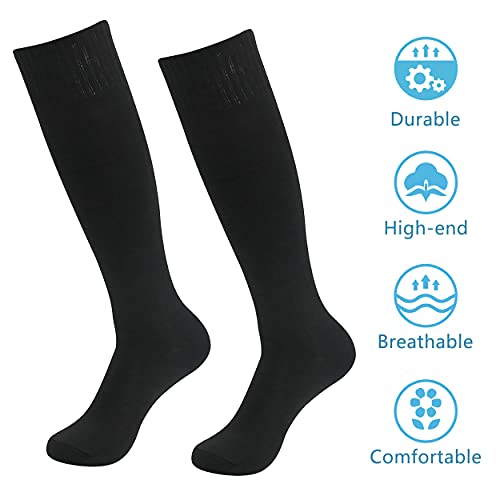 HAPYCEO Soccer Knee-High Socks 2P Black/2P (2, 6, 12 Pairs) for Baseball/Softball/Football
