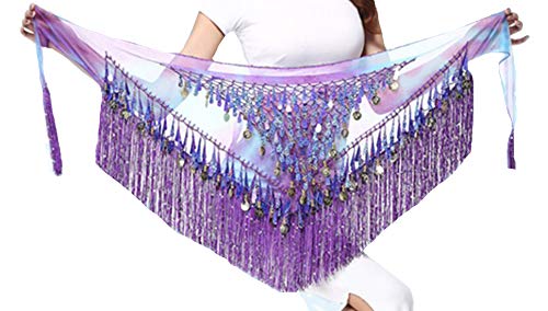 Purple Belly Dance Hip Scarf with Tassels Sequins & Coins - One Size Lauthen.S