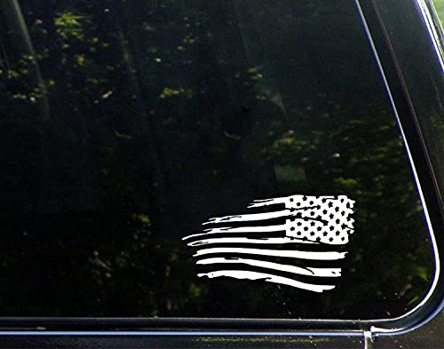 Tattered American Flag Decal - 7x4.2 inch Distressed USA Vinyl Sticker (White)