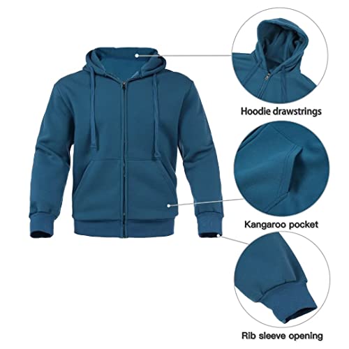 Bellnorth Men's XXL Teal Fleece Tracksuit Sets with Full Zip Hoodie and Cargo Sweatpants