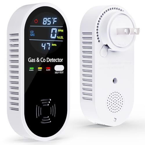 Carbon Monoxide Detectors Plug in, 4-in-1 Portable CO & Natural Gas Leak Detector with Temperature & Humidity Display for Home, Hotel, RV & Travel