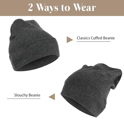 Unisex Beanie Hat - 2 Pack - Black and Gray