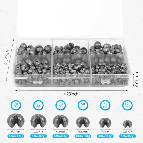 320pcs Split Shot Fishing Weights Sinkers - 5 Sizes