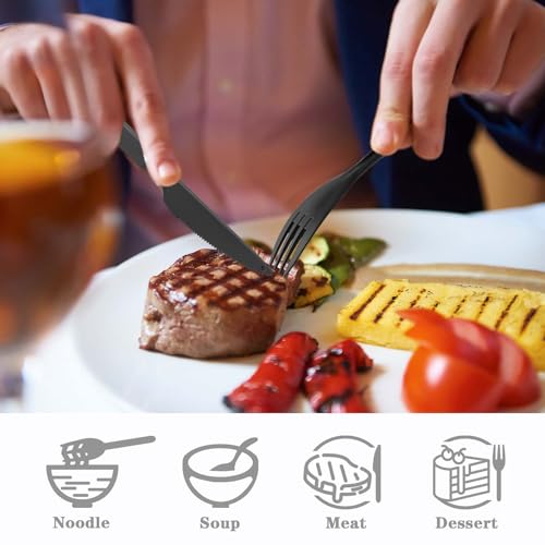 Large Reusable Travel Utensils Set with Case, Plastic Camping Cutlery - Black