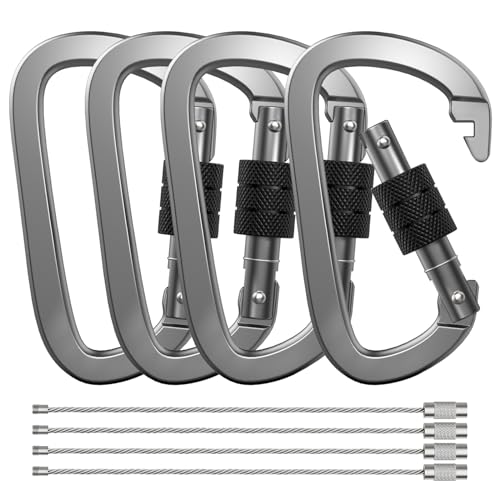 4-Inch Aluminum Locking D Ring Carabiner Clips Set of 4 for Outdoor & Camping