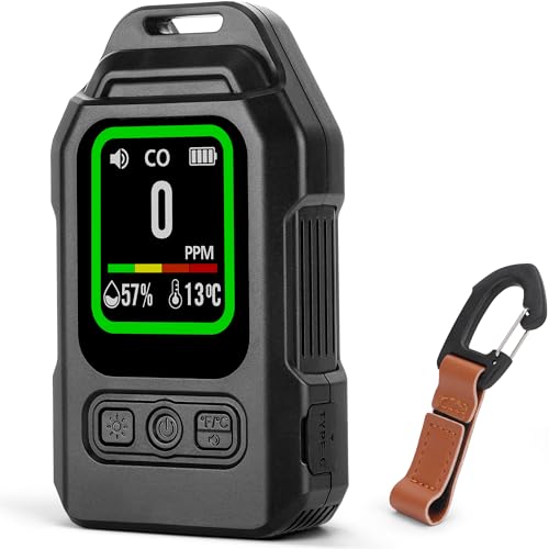 Carbon Monoxide Detectors, 3-in-1 Portable CO Detector with Magnetic Back 300H Standby Alarm, Rechargeable RV CO Alarm Temp/Hum Sensor with Lanyard for Camping Hotel Travel Tent Car