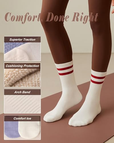 Women's Pilates Grip Crew Socks - Preppy Stripe Mix - 3 Pairs