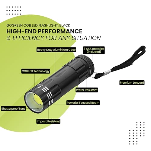 COB LED Flashlight - 9 High-Intensity LEDs, Black