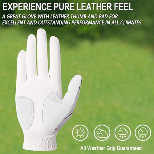 GKandi Women's Golf Glove with Magnetic Ball Marker - WineCup Medium, Left Hand, All Weather, Breathable, Stylish Set with Tee & Divot Tool
