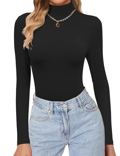 Lightweight Women's Thermal Turtleneck Shirt - Black, Medium