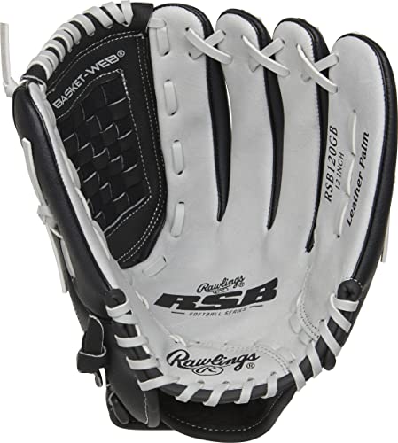 Rawlings 12" Adult Slowpitch Softball Glove - Black/Grey Basket Web, Right Hand Throw