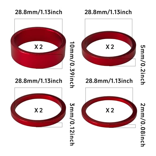Aluminum Alloy Bicycle Headset Spacers - Red, 8PCS Set