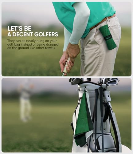 Microfiber Golf Towel Set - 3 Colors with Carabiners, 16" x 16" - Black, Grey, Green