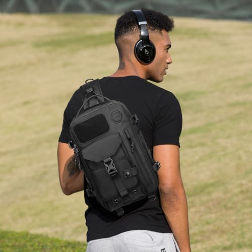 OZUKO 11L Tactical Sling Bag Black with Velcro Crossbody Shoulder Chest Bag