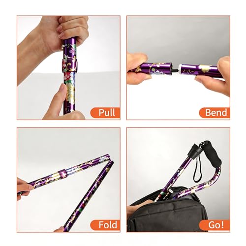 YOKABOZE Purple Glory Folding Cane for Seniors, Lightweight & Adjustable with Non-Slip Base