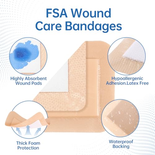 Waterproof Silicone Foam Dressings 4"x4" with Adhesive Border - 5 Pack