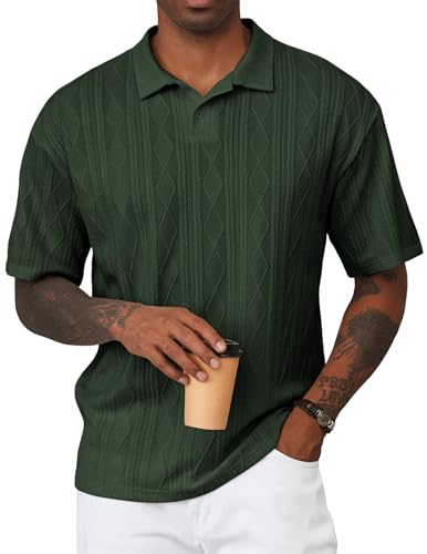 Men's Short Sleeve Polo Shirt - Textured Knit Casual Golf Shirt