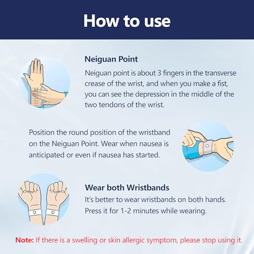 Acupressure Motion Sickness Wristbands for Nausea Relief - Dark Blue, 2 Pairs