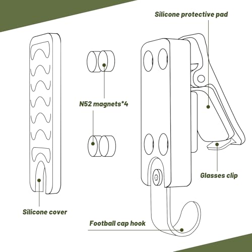 Magnetic Golf Cart Sunglass Holder - Aluminum Eyewear Clip with Hook