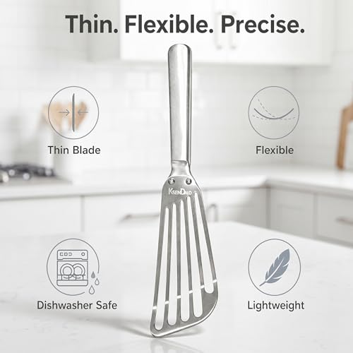 KSENDALO 2 Fish Spatula Set - Thin Flexible Stainless Steel Kitchen Utensils
