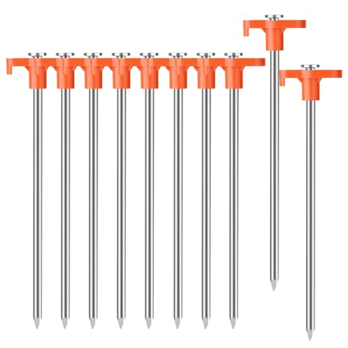 Heavy Duty 7-Inch Tent Stakes - Rust-Proof Metal with Orange Cap - 10 Pack