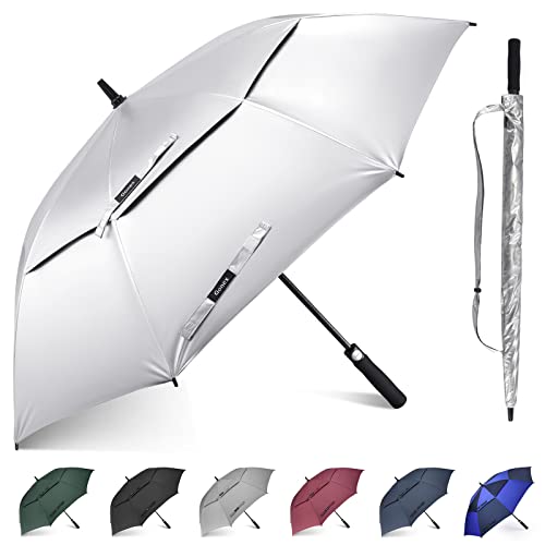 62 Inch Golf Umbrella - Auto Open, Windproof, UV Protection - Silver/Black