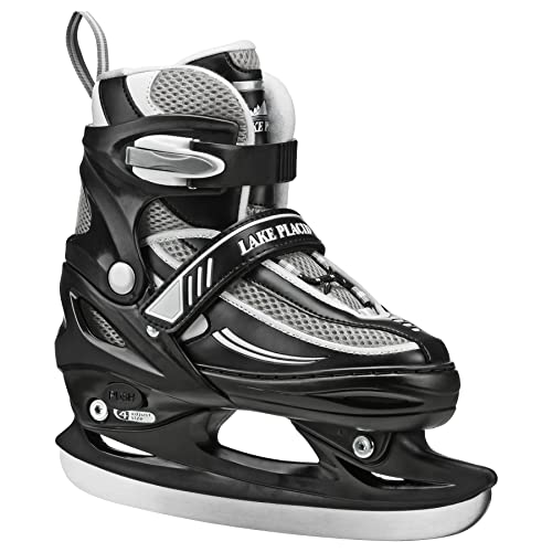 Adjustable Youth Ice Skates - Black/White/Grey, Size Small Junior 10-13