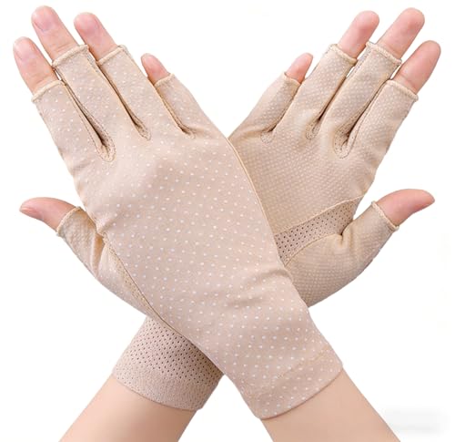 UV Protection Half-Finger Driving Gloves - Beige, One Size