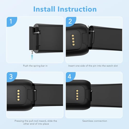 Waterproof Fitbit Inspire 3 Bands - Black/Black, Large 7.1"-8.7"