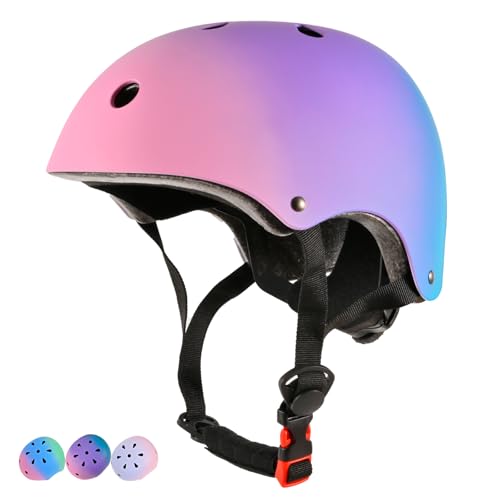 Adjustable Kids Bike Helmet - Gradient Pink Purple Green - Medium