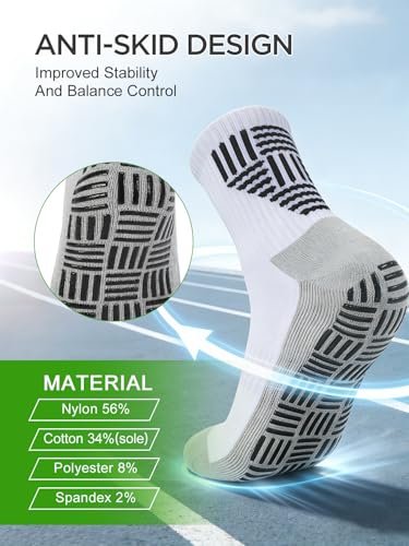 Men's Anti-Slip Soccer Grip Socks - Athletic Non-Slip Pads - White
